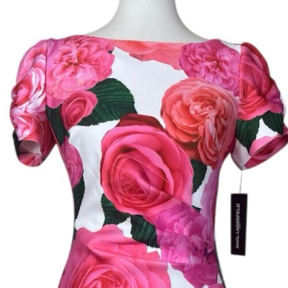 Karl Lagerfeld New Dress Sheath Short Sleeve Scuba Pink Floral Women’s Size 6 - Picture 7 of 14